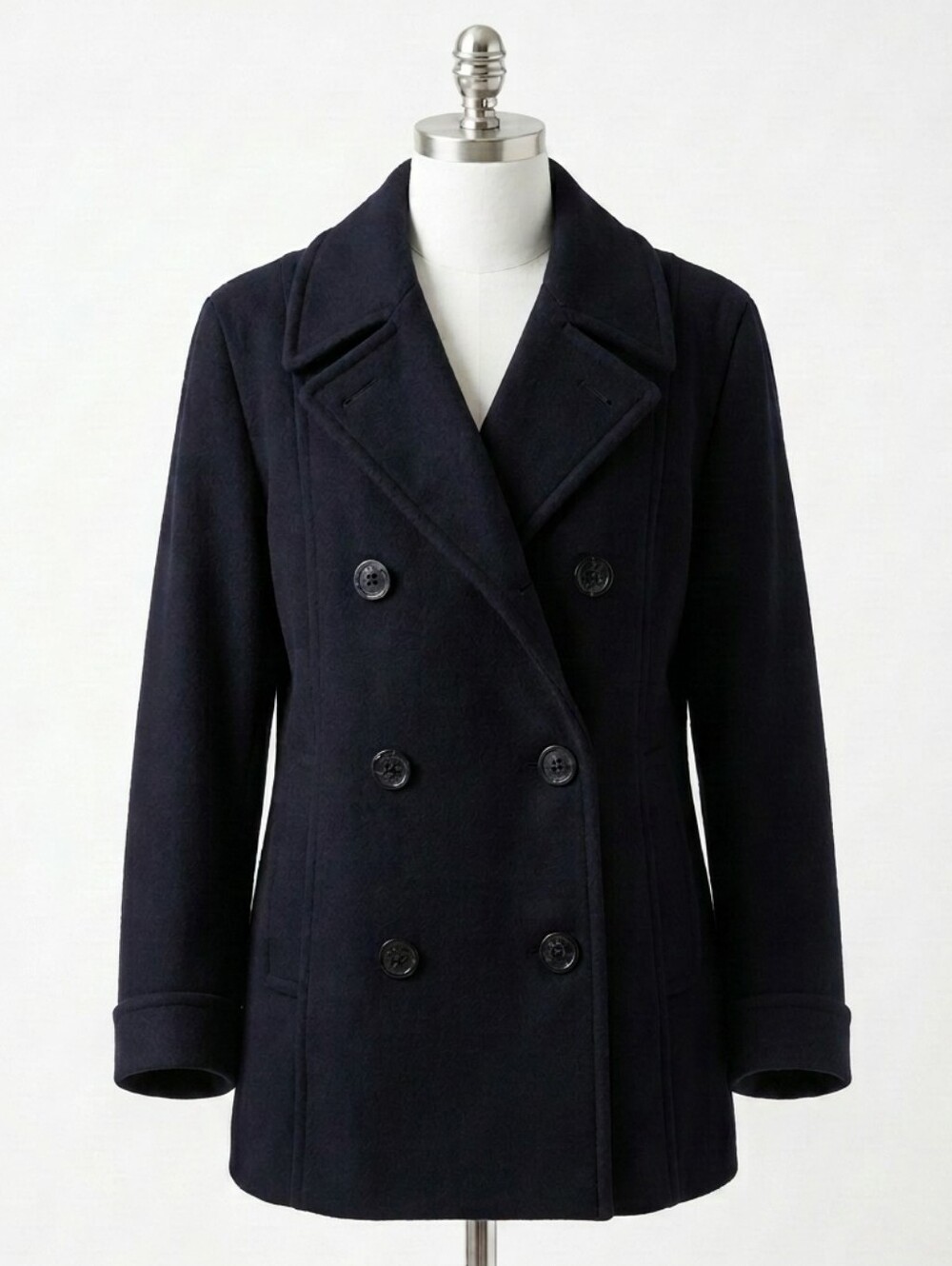 Vintage FORECASTER Black Wool Pea Coat Jacket Double Breasted Size 10 USA Made